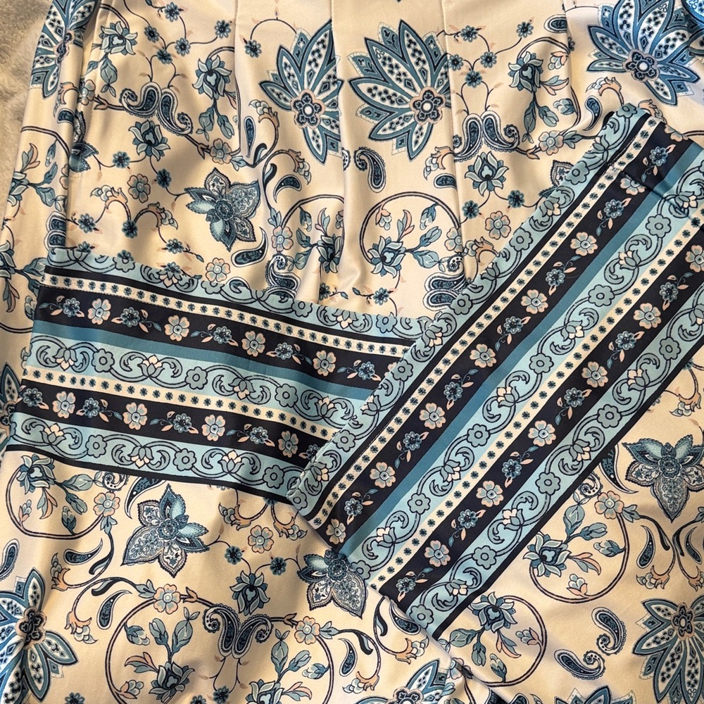 Cato Cream & Teal Paisley Wide-Leg Pants - Picture 9 of 9